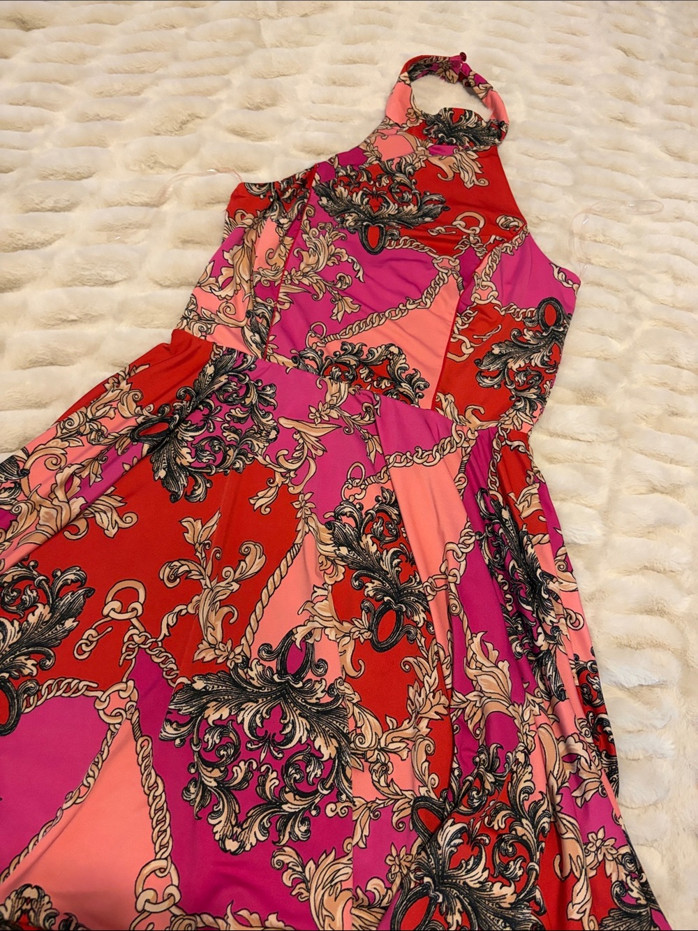 VENUS Red Halter Dress with Pink Accents